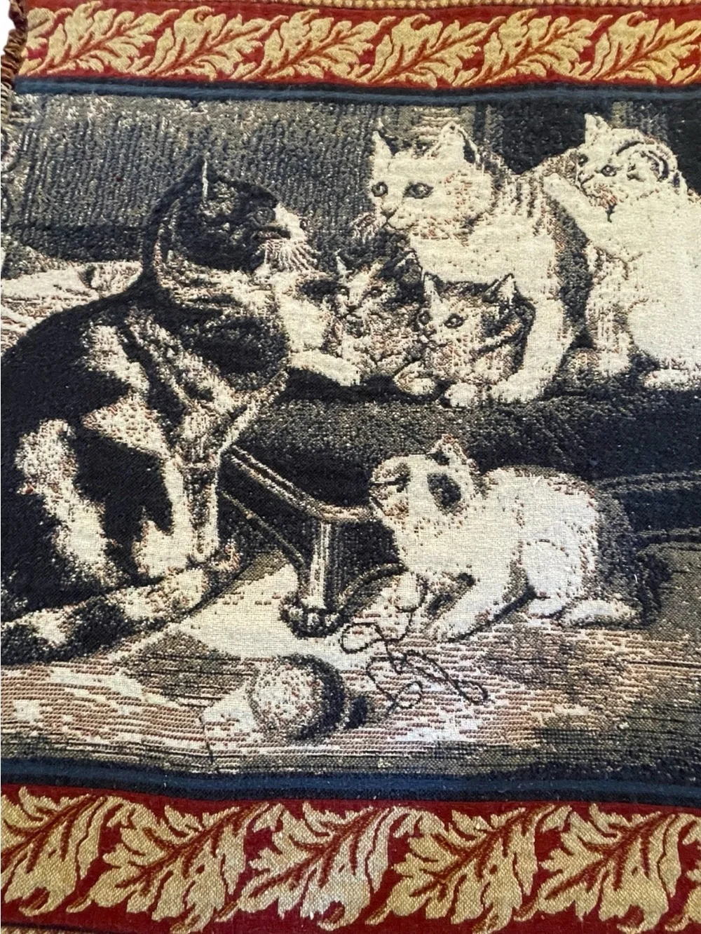 Cat family throw, vintage, soft and warm, reversible, well loved, pilling